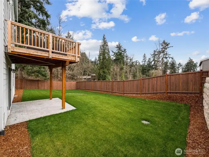 Example of deck, patio and yard layout.  Yard sizes vary.