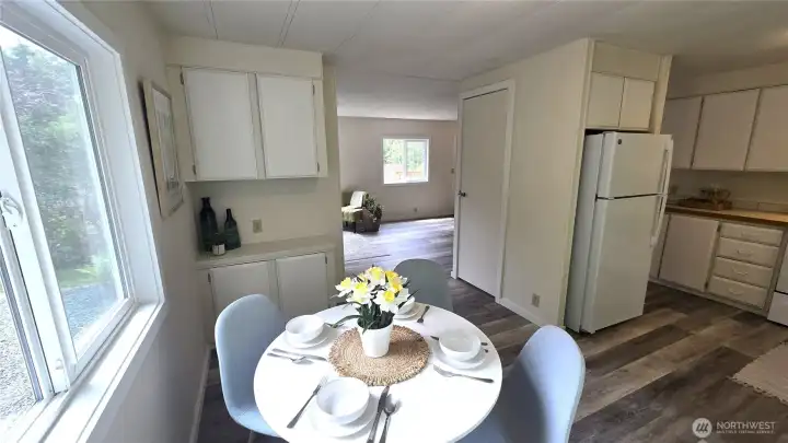 Ample dining room space in a sunny location