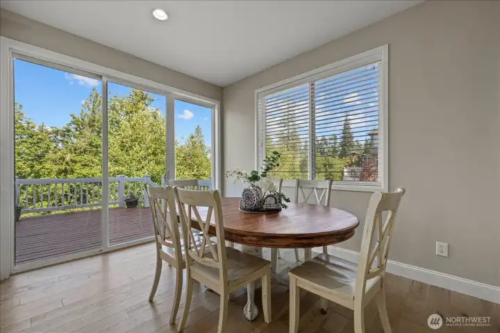 Bright breakfast nook with garden views