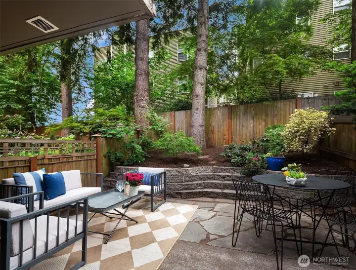 The woodland garden. With steps up to the planting beds, a perfect outdoor room for year round enjoyment. The woodland garden. With steps up to the planting beds, a perfect outdoor room for year round enjoyment.