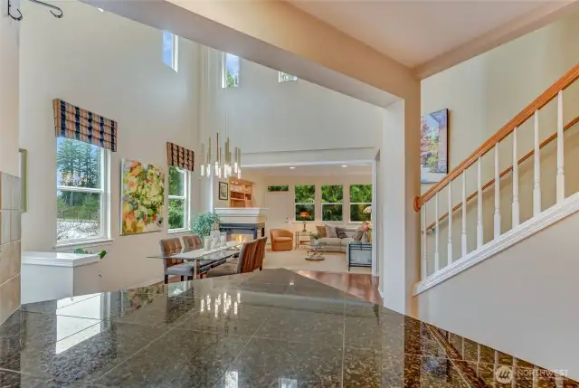 The kitchen is open to the dining and family room so no one is left out of the action.