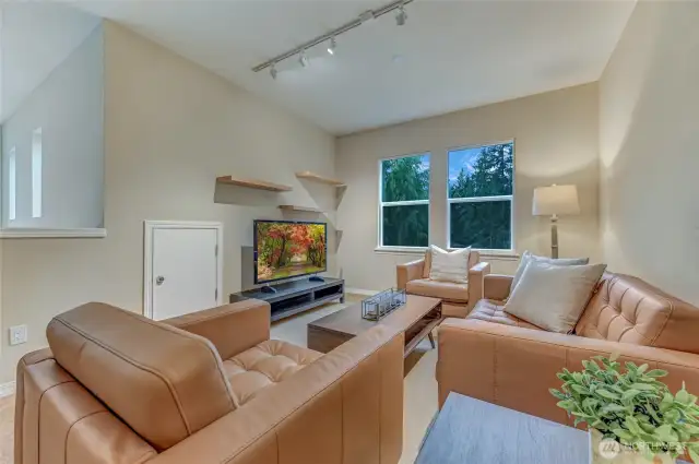 Upstairs is a flexible space for a TV area, office, crafts - whatever works for you!