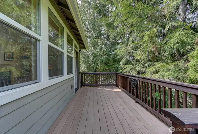 The deck is surrounded by trees and very private.