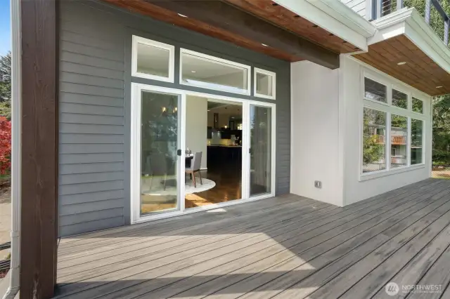 Large main level deck there is plenty of room for deck furniture, plants and the grill!