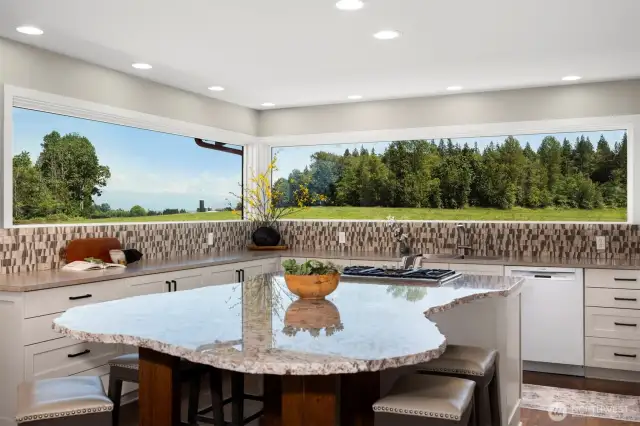 The only thing that might take your eyes off the mountain is the beautiful live edge slab.