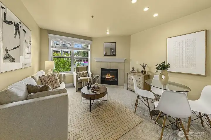 Electric fireplace in living room.