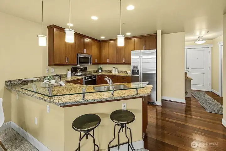 Fantastic kitchen island is great for entertaining.