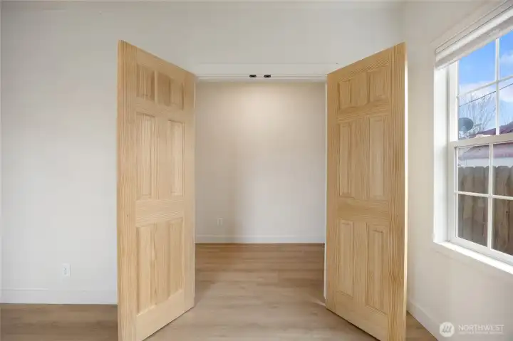 You'll find a huge walk in closet/ storage room in bedroom 1.