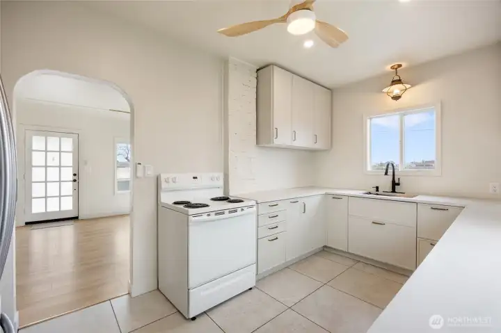 Totally remolded kitchen.Big window above sink.
