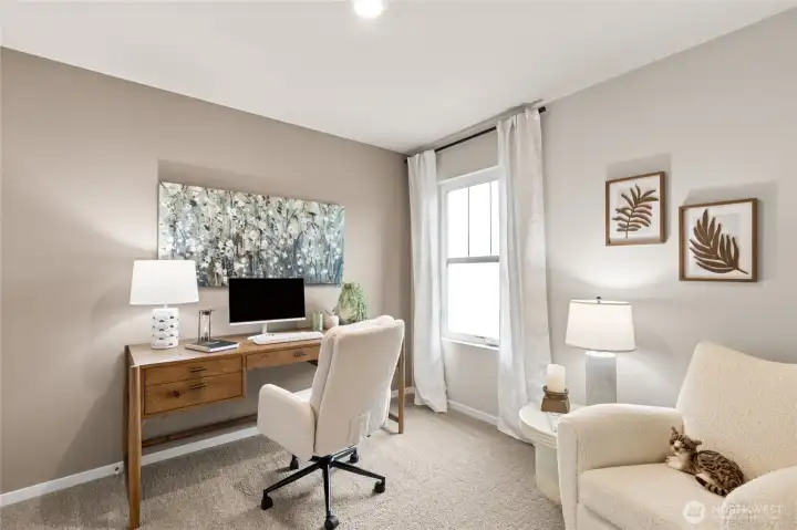 Guest bedrooms perfect for sleep space or home office. Photo is representational. Actual home is under construction. Colors, materials, and features may vary. See site agent for details.