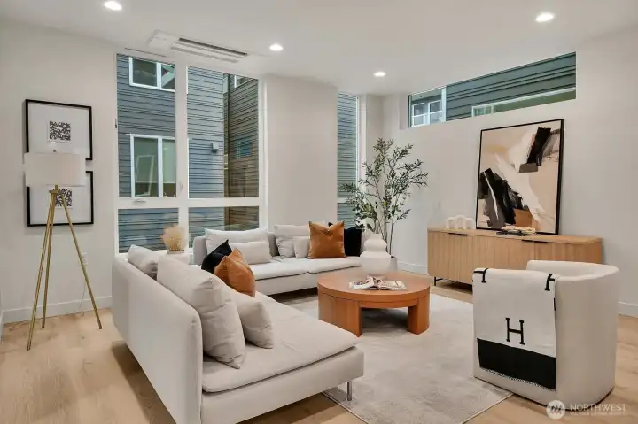 Windows on 4 sides bright light in from all angles.