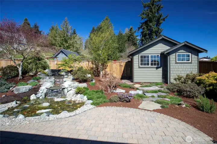 Backyard pond & shed. Shed is insulated and has power