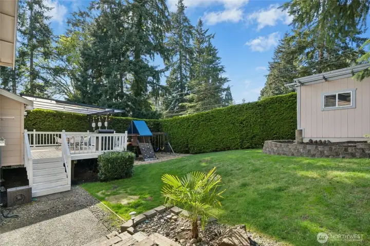 Backyard includes storage shed
