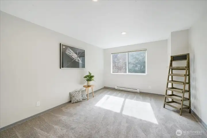 This is a great bonus room.  You can make it storage, and office, hobby room or convert back to a full sized garage.  New carpet and heater make is homey