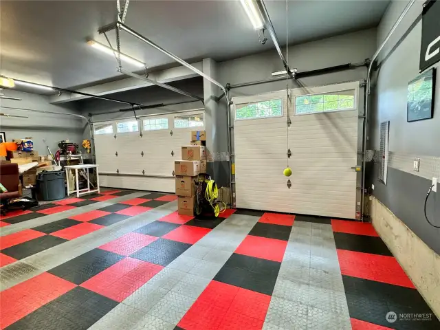 Three car garage with extra area.