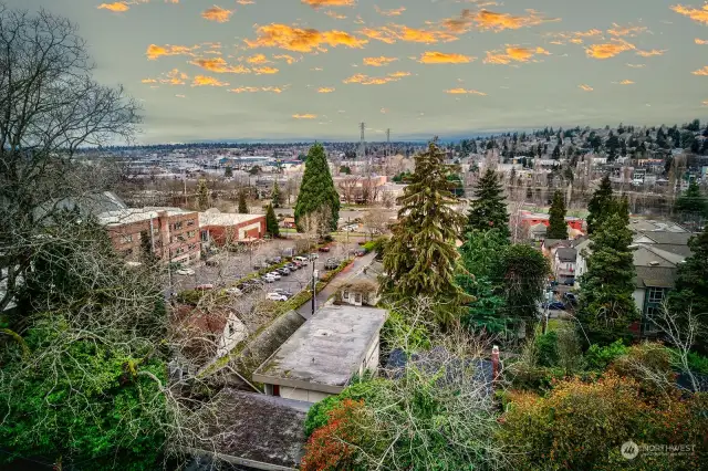 Drone shot above the unit looking North/Northwest towards SPU and the expansive skyline.