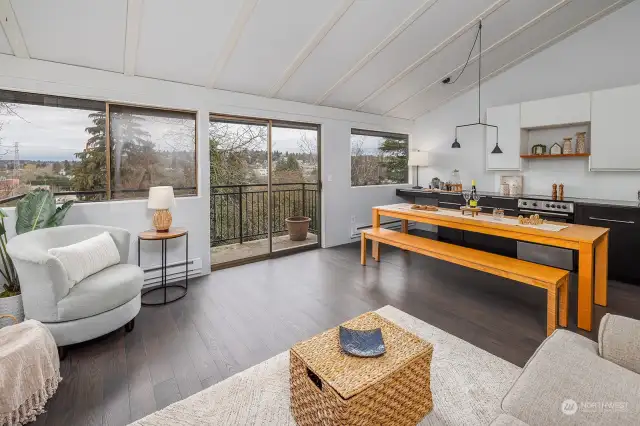 An entire wall of north and north west facing windows in this unit makes this home feel like a tree house in the city.