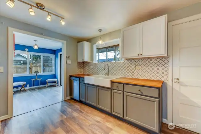 Beautiful Newly Refinished Butcher Block Countertops and Farmers Sink