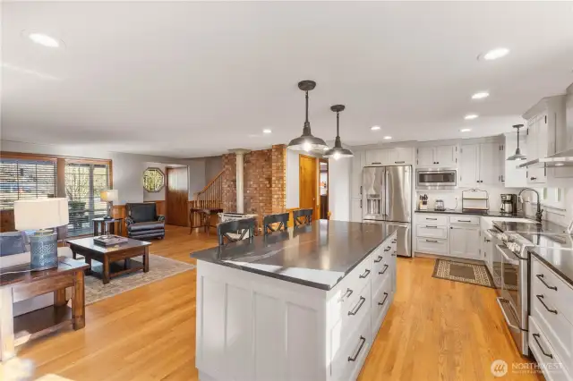 Kitchen opens up to living room