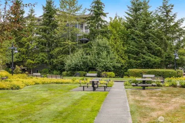 Lovely green space across the street from your new neighborhood to relax and enjoy the outdoors.