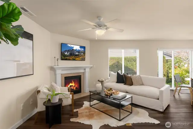 Cozy up in this wide open living room!