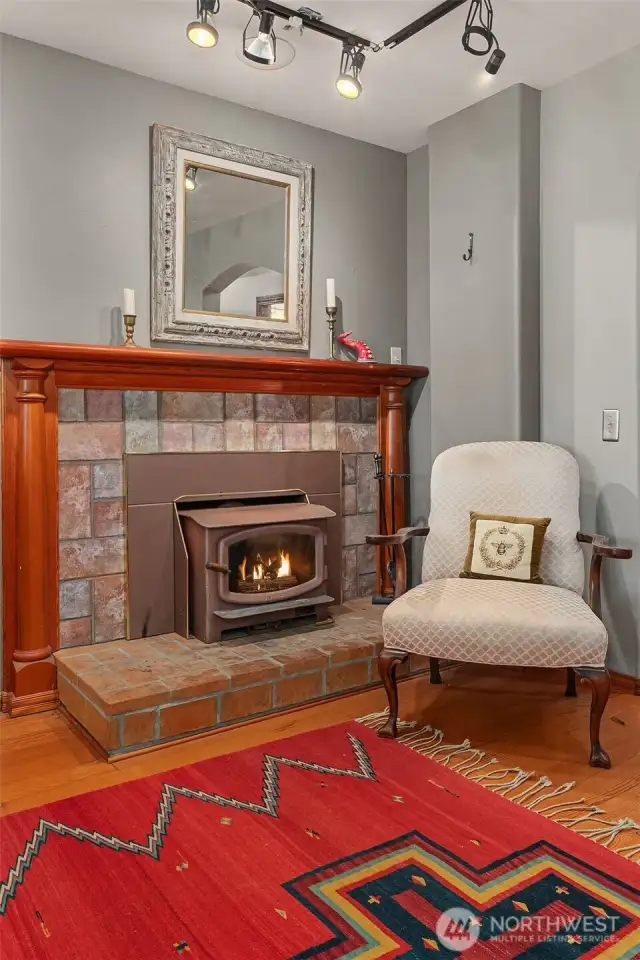 Cozy wood stove in the library.