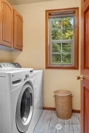 Laundry on the main floor off the garage with sink and tons of cabinets.