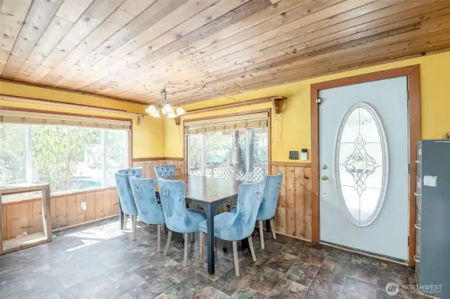 Dining Room Right Off The Front Door. Beautiful Cedar Tongue And Groove Paneling.
