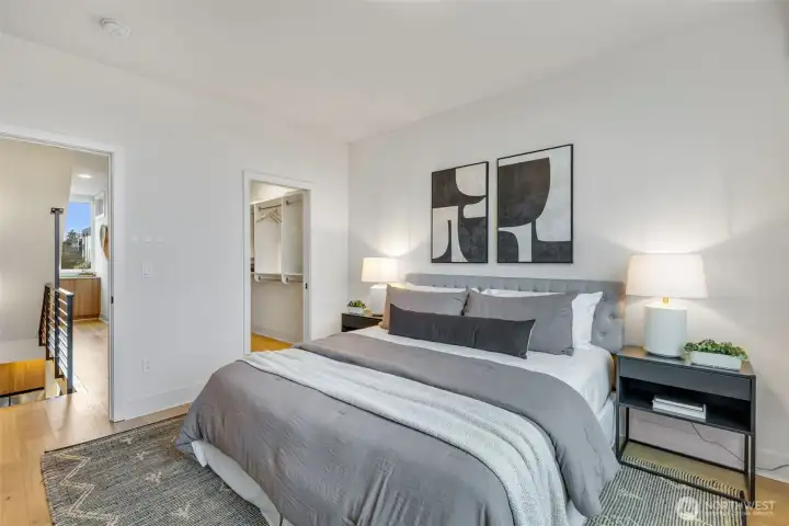 Primary bedroom has a large closet and attached bath.