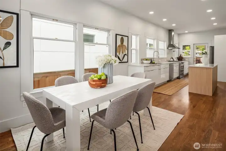 And looks into the kitchen.