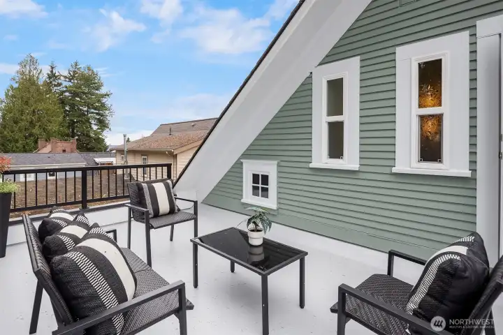 Sneak out to the rear roof deck (fully permitted).  This South facing deck would be a great spot to container garden.