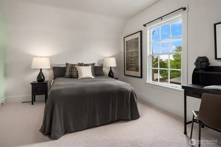 Great view from the desk area. This 3rd bedroom also fits a big bed and has a walk-in-closet.