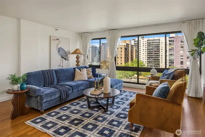 Floor to ceiling windows in living room