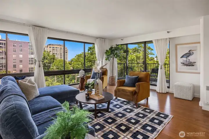 Living room facing balcony