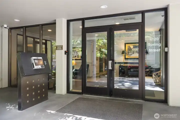 Electronic entry system at Kelleher House. Concierge on duty during regular business hours