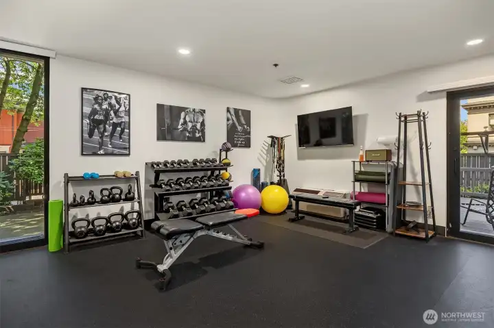 Well-maintained fitness room on main floor