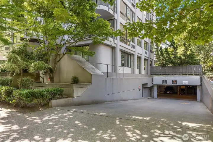 Gated access to underground Kelleher House parking garage