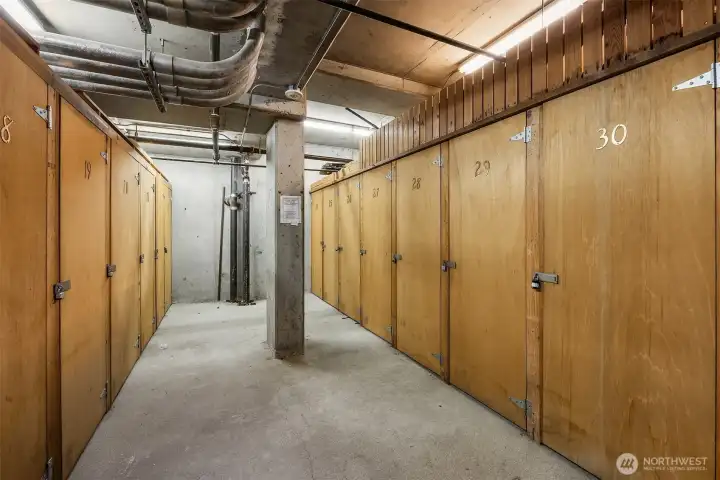 Storage space located off garage