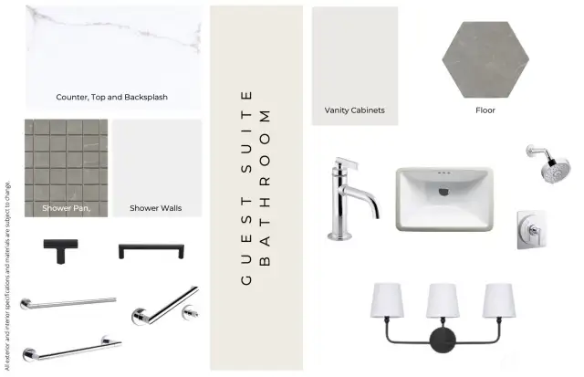 Guest Bathroom Selections - Features, materials, and selections may vary by home and are subject to change without notice. Buyers are encouraged to verify all selections and specifications to their satisfaction.