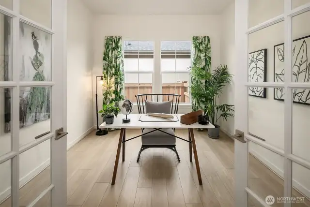 Office with french doors. Photo taken from a similar model.