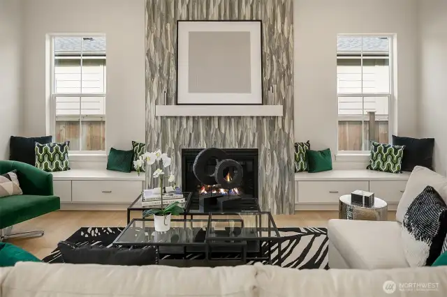 Great room and fireplace. Photo taken from a similar model, may contain upgrades.