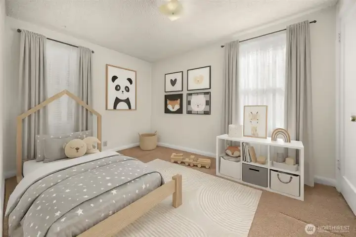 Bedroom #2 located at SE corner of home, near main bathroom.