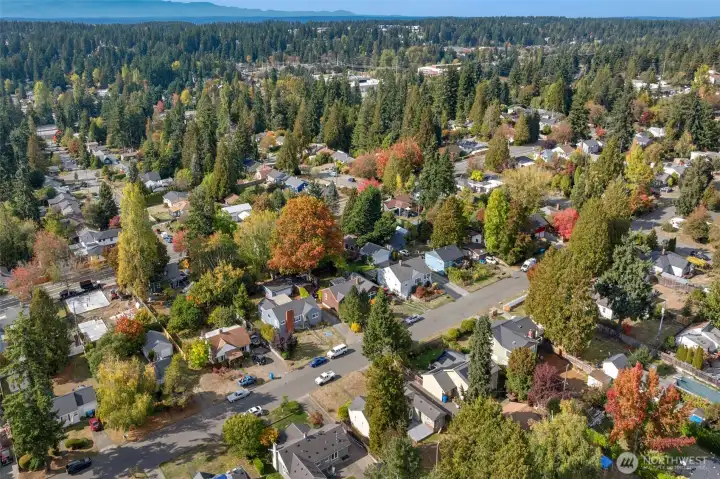 Aerial view of area surrouonding the property.