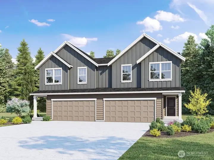 Sellwood Plan Marketing Rendering - Depictions of homes or other features are artist conceptions. Hardscape, landscape, and other items shown may be decorator suggestions that are not included in the purchase price and availability may vary. No view is promised. Views may also be altered by subsequent development, construction and tree growth and landscaping.