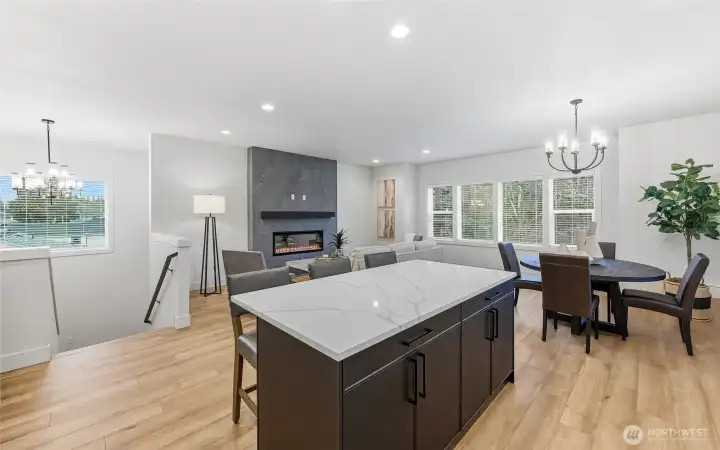 kitchen w big eating area and large kitchen island