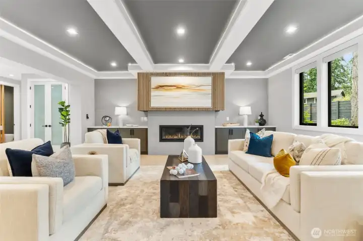 Textured Fireplace Mantel & Art Walls