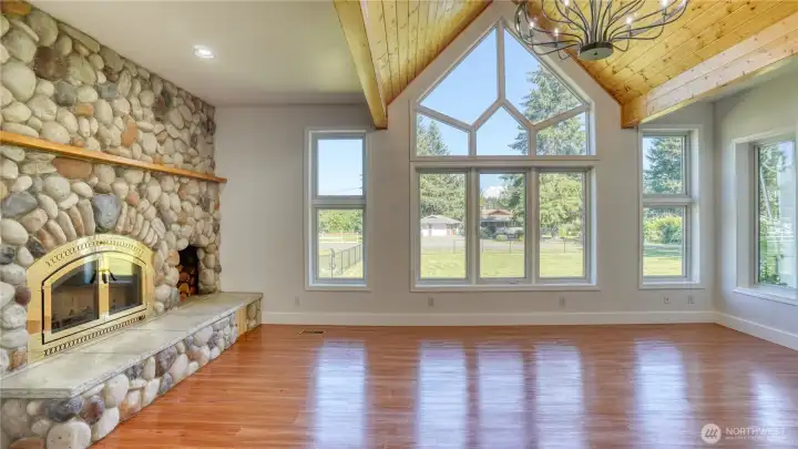 Family room with mountain view