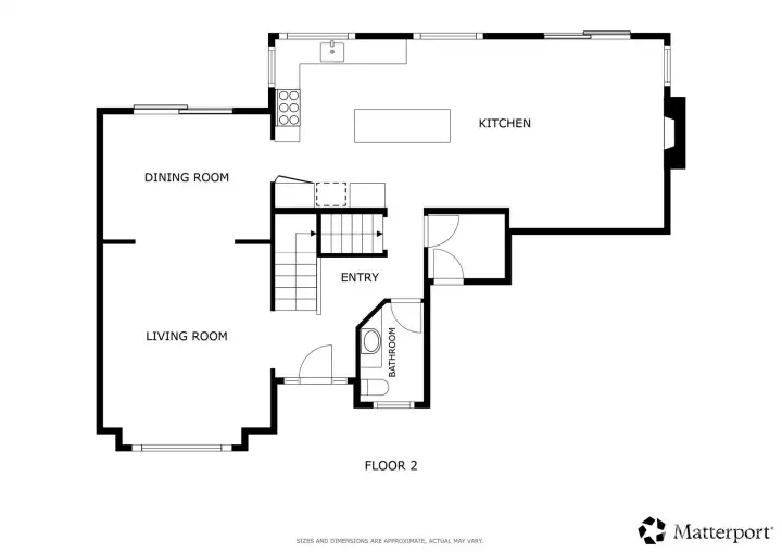 Main level floor plan from front door/entry way Main level floor plan from front door/entry way