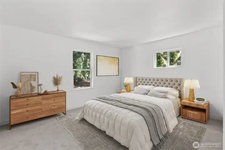 Primary Bedroom in 2nd Manufactured home virtually staged.