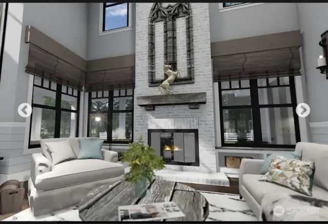 RENDERING; gorgeous open concept, full of light and grand fireplace